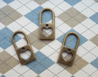 50 pcs of Antique bronze Lovely Lock Charms 12mmx25mm