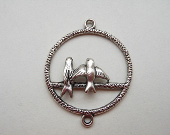 20 pcs Antique Silver Two Swallow Birds Ring Connector Charms 27mmx34mm