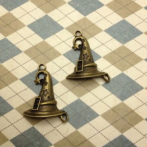 10pcs Cute Antique Bronze Wizard Hat Charms Connector 27mmx39mm