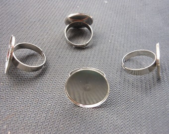 50PCS Silver Tone Ring Blanks - 20mm Round Bezel Cup - Adjustable - Jewelry Findings