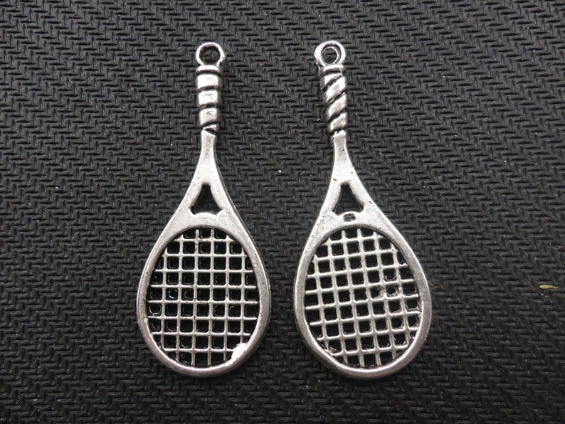 20 pcs of Antique Silver Tennis Rackets Charms 19mmx48mm image 2