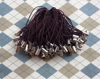 BULK 100pcs 50mm Dark brown Cell phone straps cords and white k connector