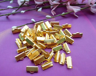 200 pcs of 13mm Antique Gold Ribbon Ends Clamps Fasteners Clasps