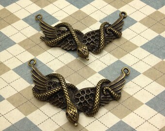 4pcs Antique Bronze Base Metal Charms-Snake Wing pendants charms 35mmx60mm