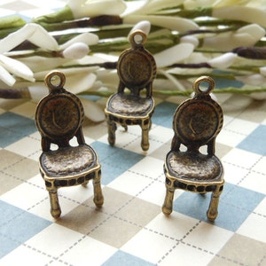 10 PCS Antique Bronze 3D Chair Charm Pendant 14mmx30mm