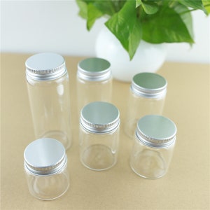 Mini Glass Bottles 50-260ml 47mm Diameter 5Pcs Test Tube Silver Screw Cap storage GLASS jars Mini Containers transparent Vial Bottles