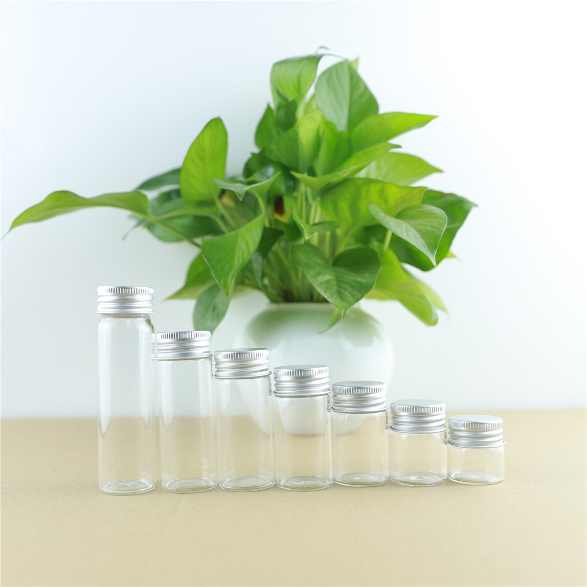 Mini Glass Bottles 10-110ml 30mm Diameter 5Pcs Test Tube Silver Screw Cap storage GLASS jars Mini Containers transparent Vial Bottles