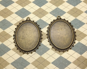 10 piezas de antiguos bronce Oval camafeo Base configuración partido 30x40mm Cameo