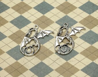 20 pcs of Antique Silver Flying Dragon Charms Pendant 36mmx36mm