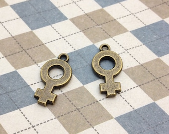 20pcs Antique Bronze Male And Female Gender Symbol Charms - Mars Symbol 12mmx22mm