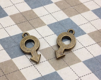 20pcs Antique Bronze Male And Female Gender Symbol Charms - Mars Symbol 12mmx22mm