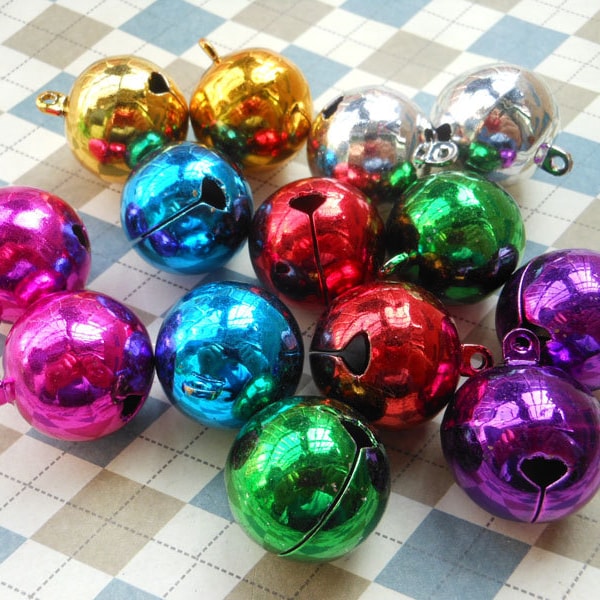 10pcs 25mm (diamètre) mélanger les mini grelots couleur cuivre, cloches pour animaux de compagnie, cloches de chien, cloches de Noël, cloches pendentif, bricolage clochette, grelot