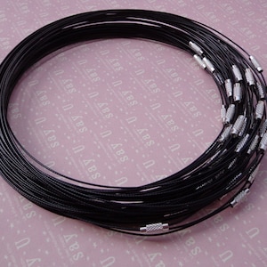 SALE--100pcs 18 inch 1mm thickness black stainless steel round choker necklace wires with screw clasps