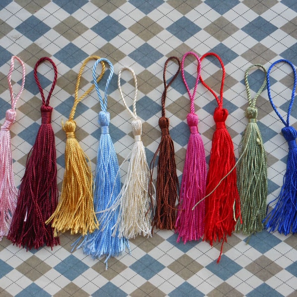 50pcs assorted colors Silk/Satin Leather Tassels charms pendant, Ideal Accessories for DIY projects, Suede leather tassel