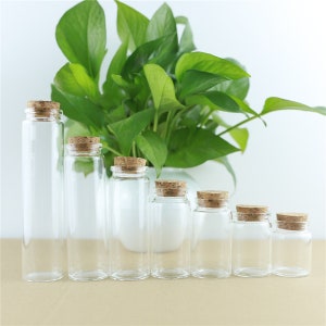 Mini Glass Bottles 25-150ml 37mm Diameter 5Pcs Storage Glass Bottles With Cork Stopper Crafts Jars Mini Transparent Empty Glass Bottles Gift