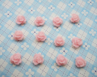 50pcs 8mm Pink Resin Rose Flower Rose Flowers Cabochons Cameo Base Setting jewelry making findings wholesale