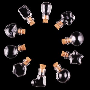 Small Wishing Bottles With Cork Vial Arts Jars 10Pcs 10 Shapes Mini Glass Bottles Key Chain Pendants For Bracelets Gifts