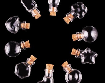 Small Wishing Bottles With Cork Vial Arts Jars 10Pcs 10 Shapes Mini Glass Bottles Key Chain Pendants For Bracelets Gifts
