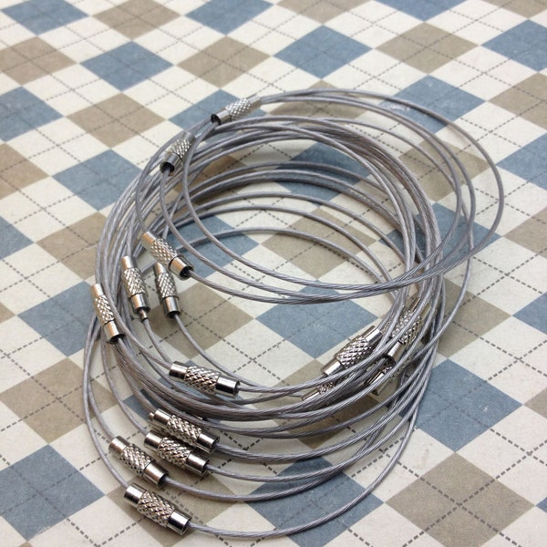 SALE--20pcs 8 inch 1mm thickness silver stainless steel round choker bracelet wires with screw clasps