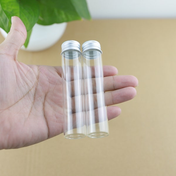 22*100mm 25ml Petites bouteilles en verre Tube à essai Silver Screw Cap pots en verre de stockage Mini Containers transparent Flacons