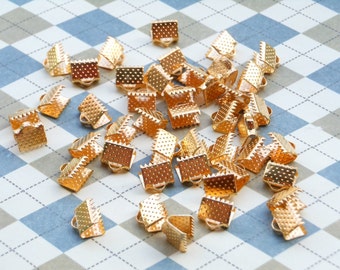 200 pcs of Gold Ribbon Ends Clamps Fasteners Clasps 8mm