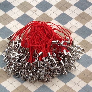 50pcs Red Cell phone straps with white k lobster clasp included. 7cm  long.Mobile phone line,Give cell phones some charm.
