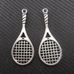 20 pcs of Antique Silver Tennis Rackets Charms 19mmx48mm image 1