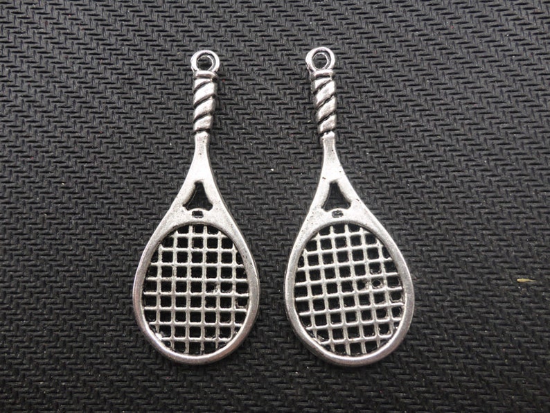 20 pcs of Antique Silver Tennis Rackets Charms 19mmx48mm image 1