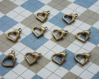 50 pcs 15x11mm, Antique Copper Heart Shaped Lobster Clasps,