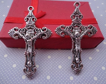 10 pcs of Antique Silver  Cross Crucifix Charms 56X33mm