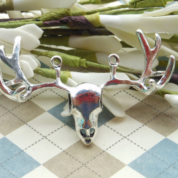 10pcs 38x54mm Antique Silver 3D Deer Head Charms Connectors Stag Antler Skull Deer Antler , Elk Deer, Elk Antlers Head Skull, DIY Supplies