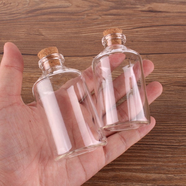 Mini bouteilles en verre 50 ml/60 ml 40 x 63 x 12,5 mm 40 x 75 x 12,5 mm Petites bouteilles en verre avec bouchon en liège Bouteilles vides pour épices Bocaux cadeaux Artisanat