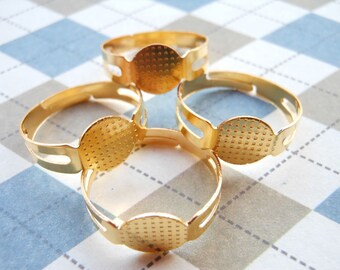 100 pcs of Gold Adjustable Ring Bases with 8mm Pad