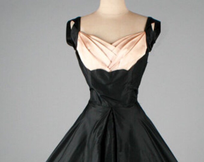 RESERVED FOR P1950s Black Vintage Dress Cape Cocktail Evening Wear Pink