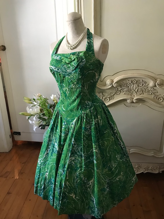 1950-60S Vintage dress Full Skirt green