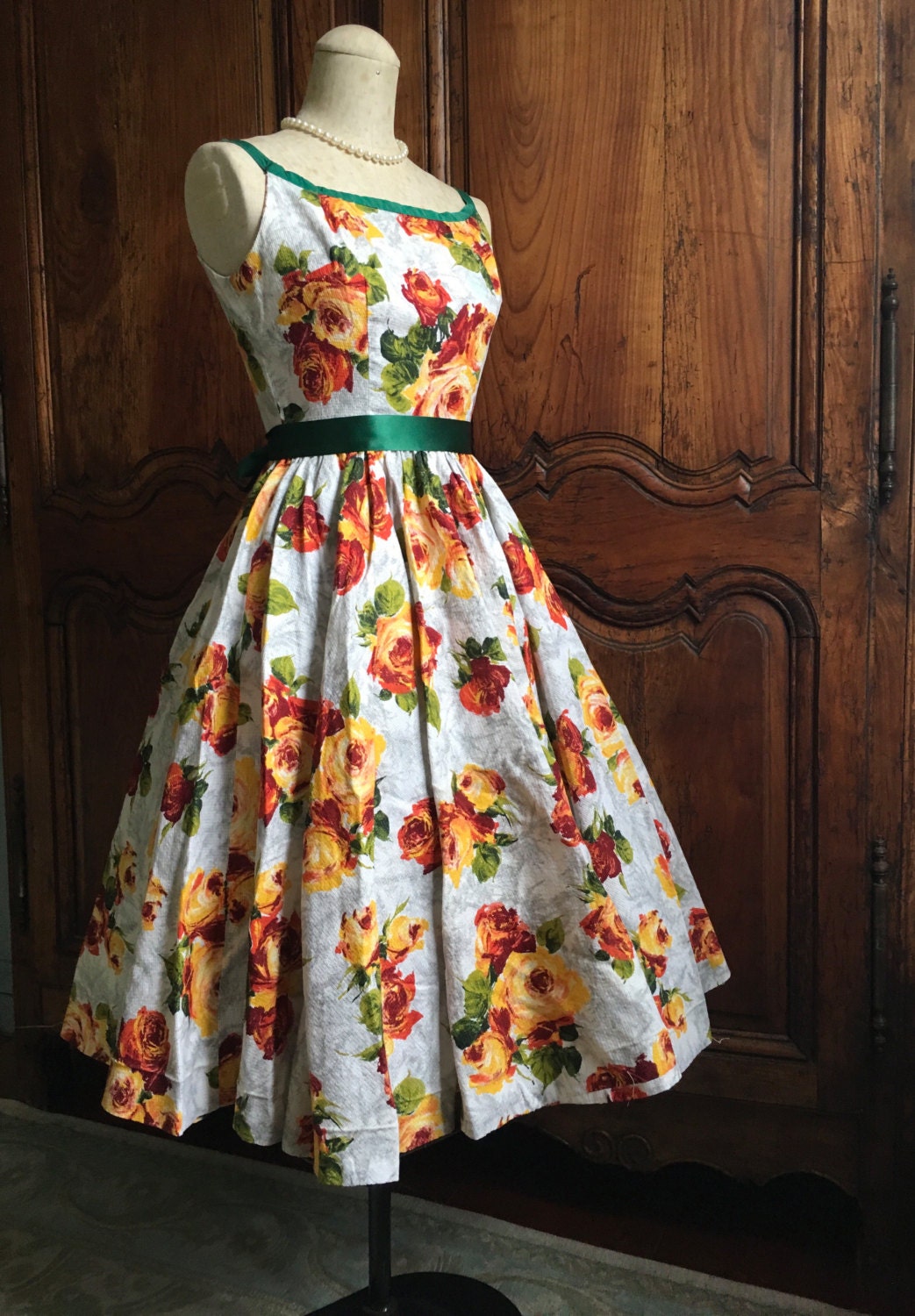1950s Vintage Dress Floral Sundress Orange Madmen Style - Etsy