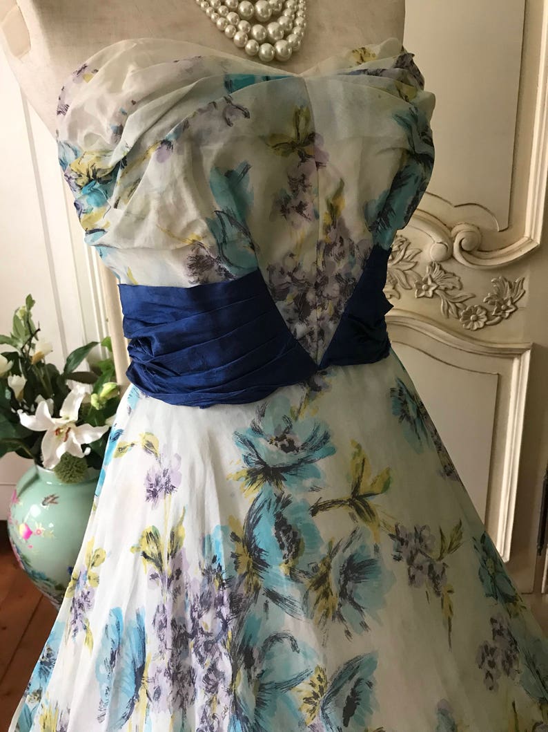 1950s Wedding Vintage Dress Prom Madmen Blue Floral Bridal - Etsy