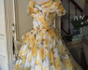 Layaway for F :1950s Dress Glorious  yellow  floral vintage