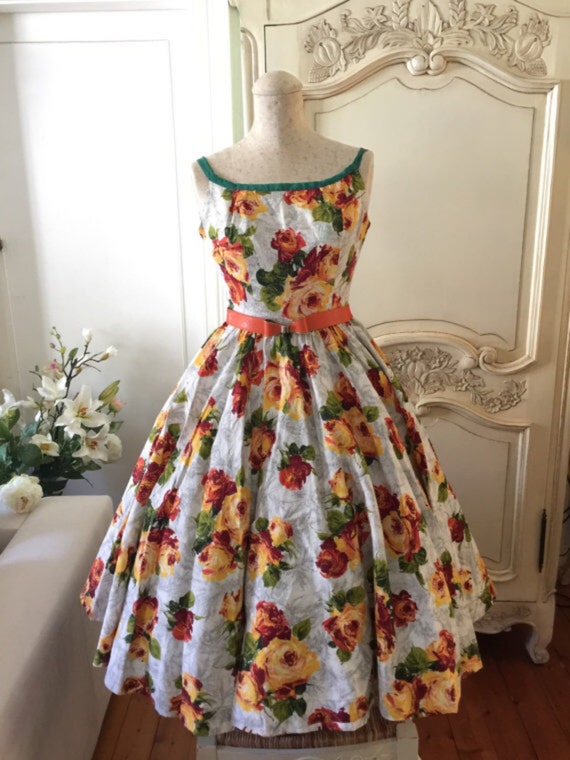 1950s vintage dress floral sundress orange madmen… - image 1