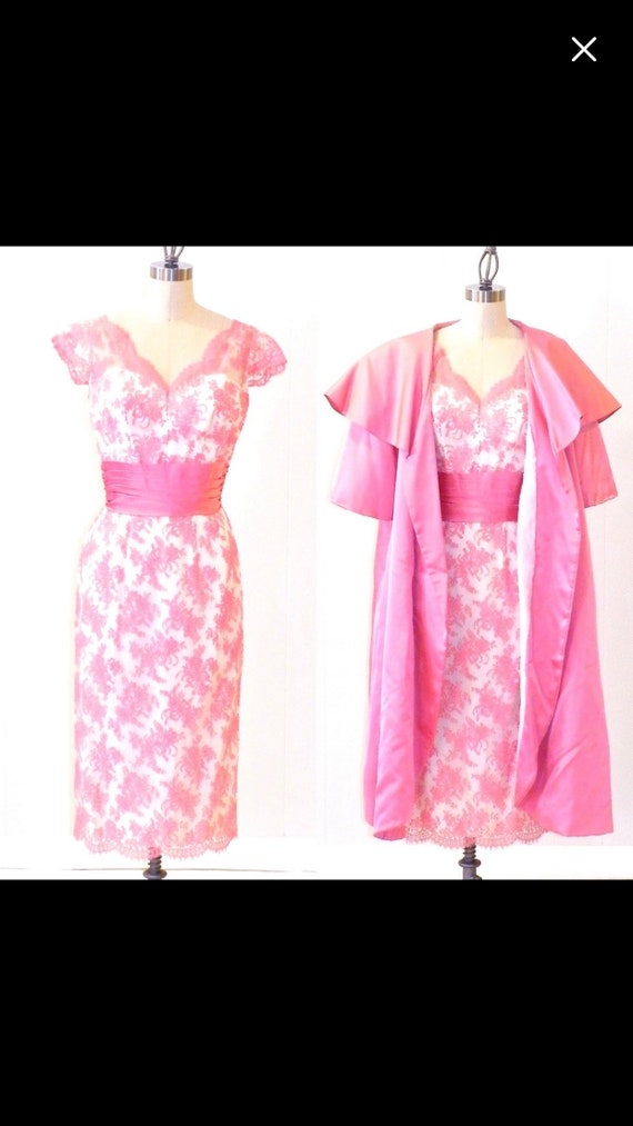 1950s rare pink floral dress and coat