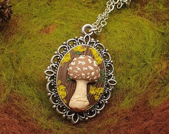 Mushroom Necklace - Amanita Pantherina - Panther Cap - Polymer Clay - Cottagecore