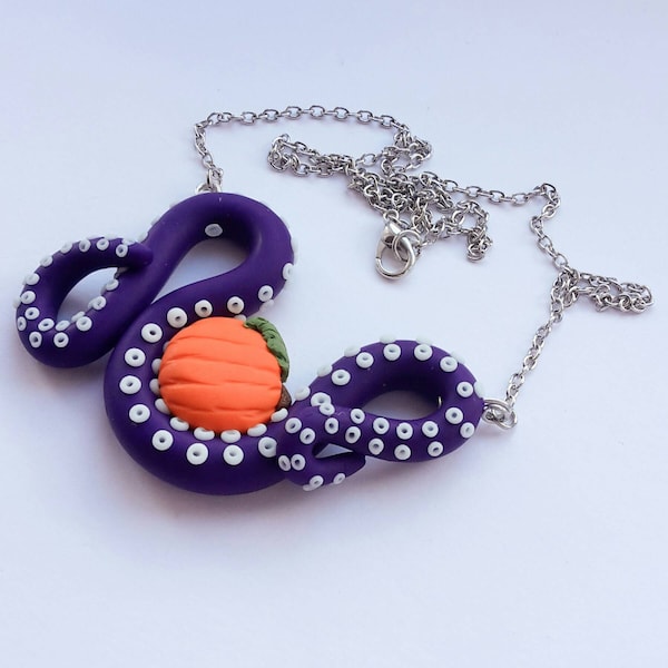 Tentacle pumpkin statement necklace, Creepy cute, Spoopy jewellery, Everyday is Halloween, Hand sculpted, Glow in the dark