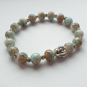 Buddha Bracelet - Glass & Metal Beads - Elasticated