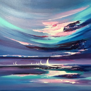 Klockan tre på morgonen/oramat kvalitetstryck från originalmålning/samtida konstverk/väggkonst/väggdekoration/konst/havslandskap