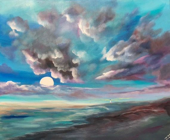 By The Light Of The Moon Full Moon Seascape Sky Scape Over Etsy