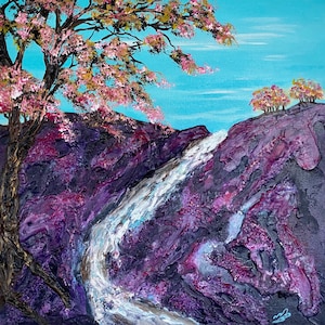 Tree of Life by the River, original square textured painting, wall art, home decoration, unique gift, spiritual artwork,
