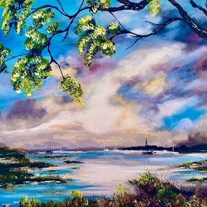 Stampa della Passeggiata lungo il fiume Beaulieu, da dipinto originale, paesaggio marino, decorazione domestica, stampa d&#39;arte, arte murale, decorazione murale, arredamento per la casa