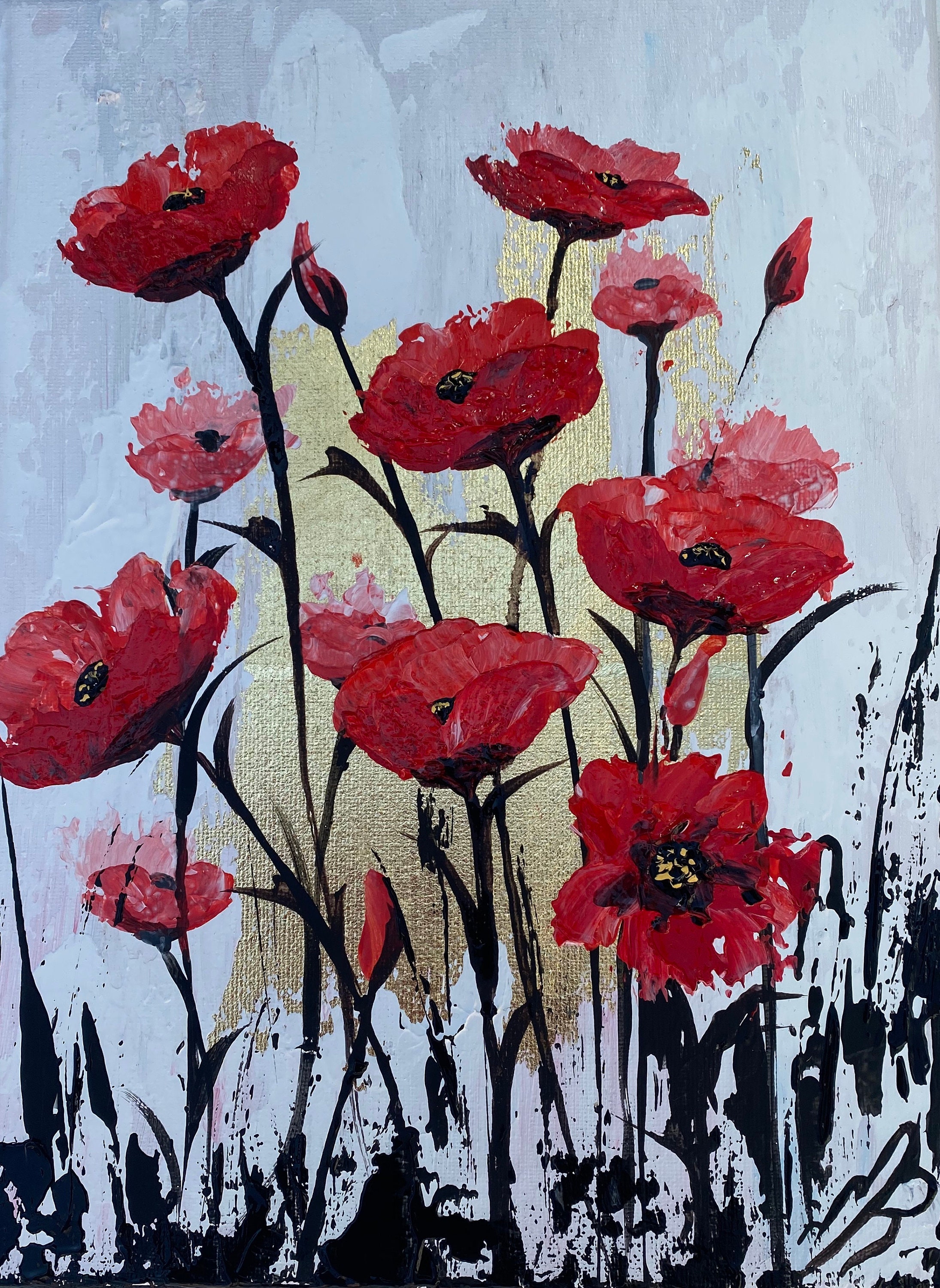 Abstract Red Poppy Gold Leaf Painting of Abstract Red Poppies. Red Poppy - Etsy