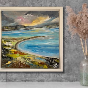 Tranquil Bay, original small framed abstract seascape, acrylic painting ready to hang by Marja Brown, wall decoration, home decoration, art