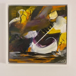 Dancing Dream, original small square painting in a white tray frame/colourful abstract artwork by Marja Brown/abstract wall art/home decor